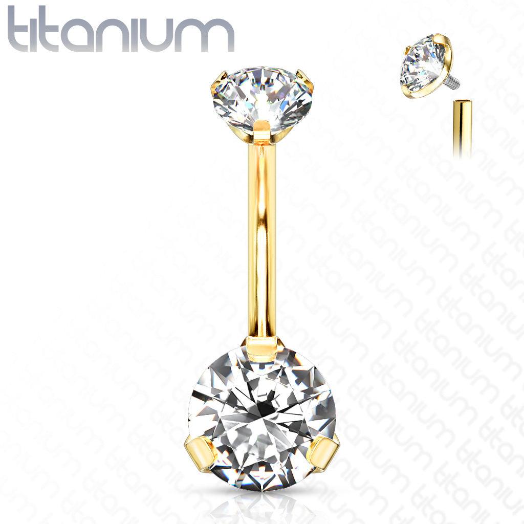 Pole jewelry, Titanium Prong Set Round CZ in Clear/Gold