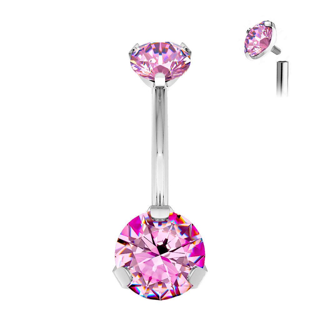 Pole jewelry, Titanium Prong Set Round CZ in Pink