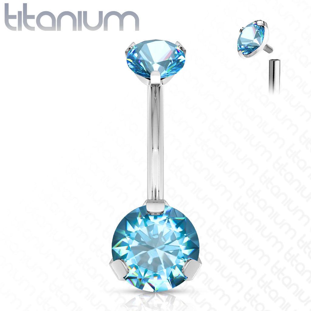 Pole jewelry, Titanium Prong Set Round CZ in Turqoise