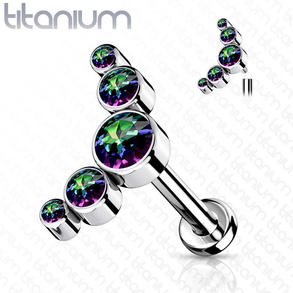 Cartilage jewelry/tragus jewelry, Titanium 5 CZ Bezel Set Curve Top in Multicolor