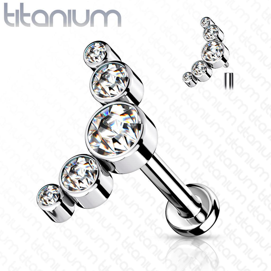 Cartilage jewelry/tragus jewelry, Titanium 5 CZ Bezel Set Curve Top in Clear