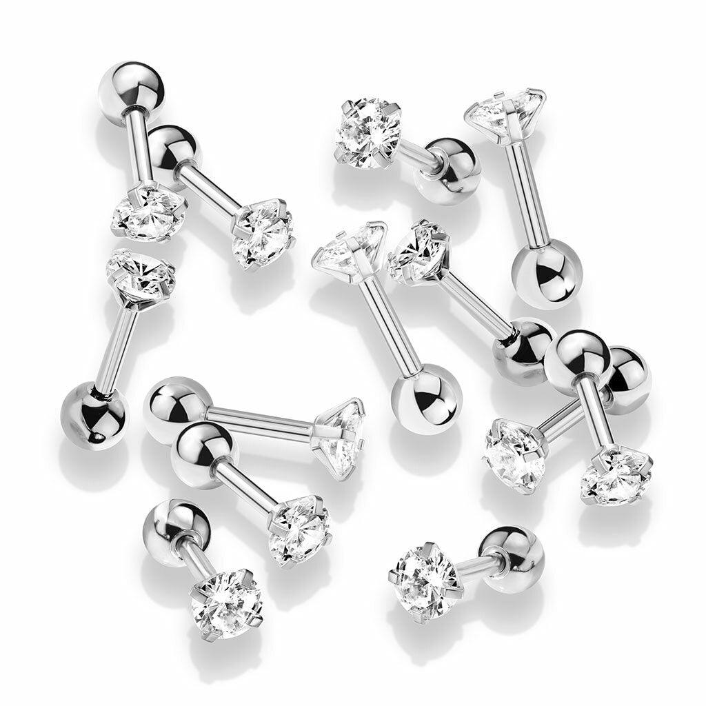 Cartilage jewelry/tragus jewelry, Clear 4mm CZ Surgical Steel Barbell (8mm)