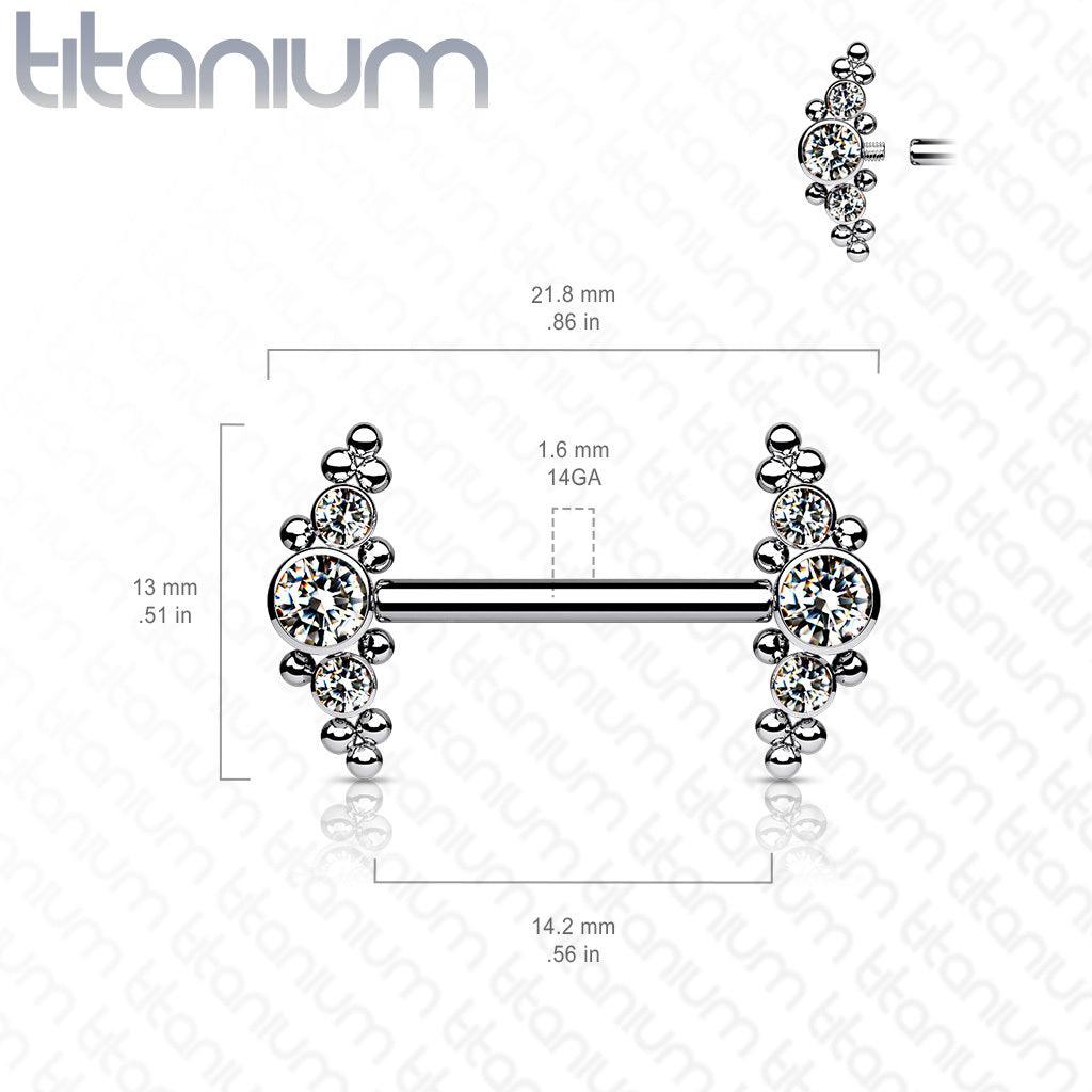 Nipple barbell, Titanium Nipple Barbells with Bezel Set CZ