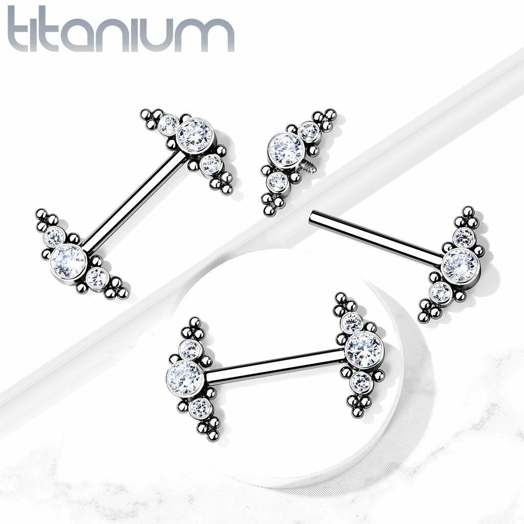 Nipple barbell, Titanium Nipple Barbells with Bezel Set CZ