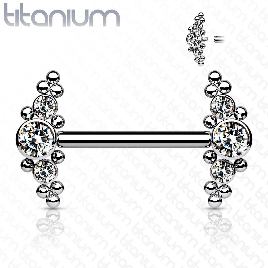 Nipple barbell, Titanium Nipple Barbells with Bezel Set CZ