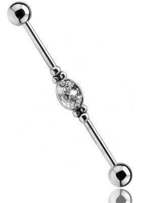 Industrial, Jewelled Barbell with Cubic Zirconia