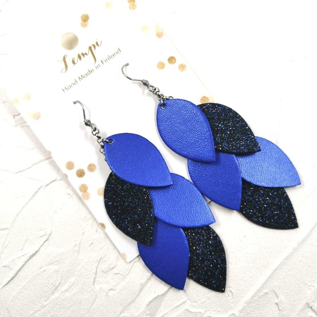 LEMPI earrings, Grain (blue, matte-glitter combination)