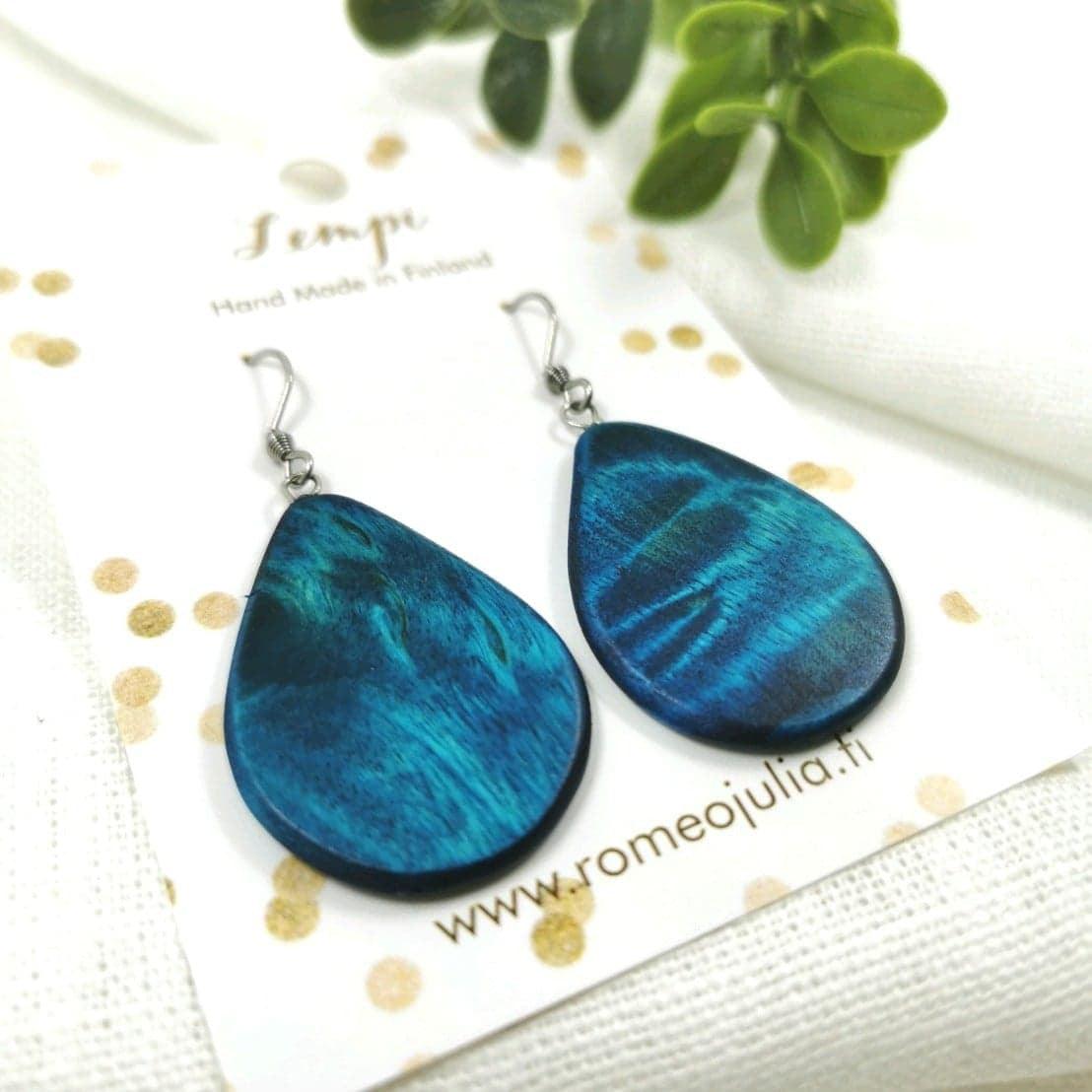 LEMPI earrings, Sea (turquoise curly birch)