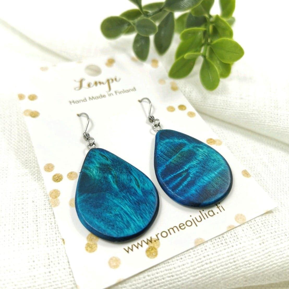 LEMPI earrings, Sea (turquoise curly birch)