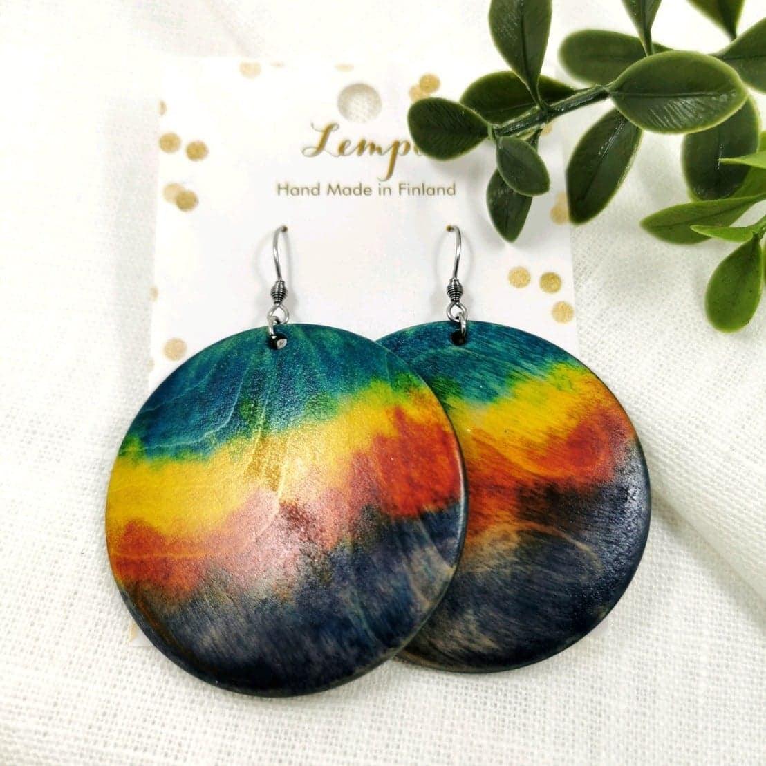 LEMPI earrings, Revontuli (bark birch, multi-colored)