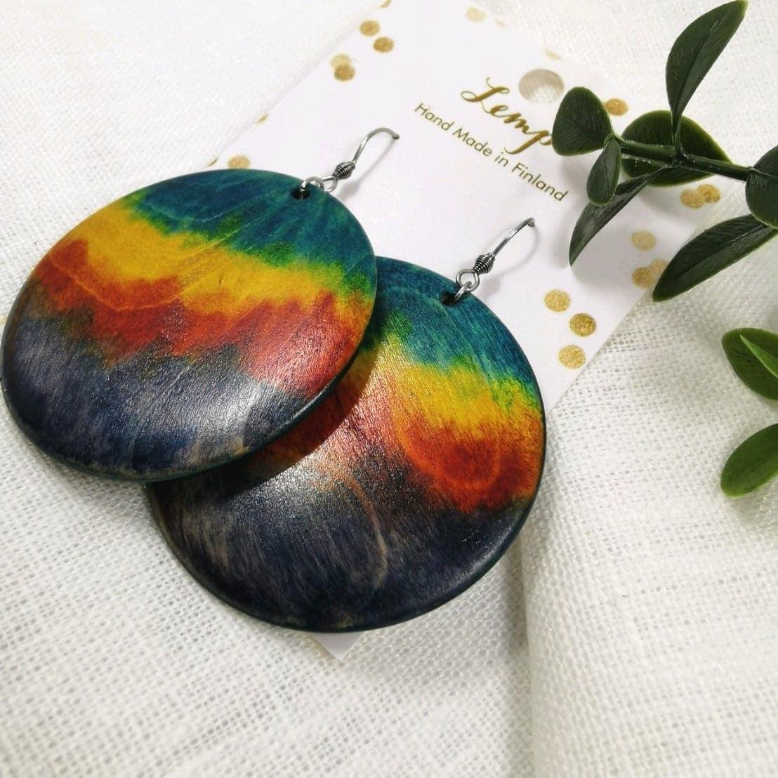 LEMPI earrings, Revontuli (bark birch, multi-colored)