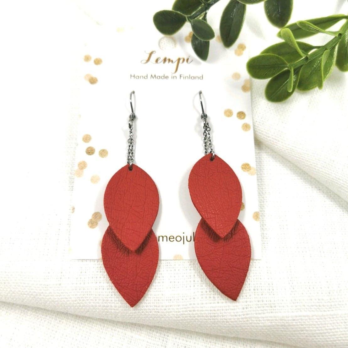 LEMPI earrings, Leaves (red, dainty 2-piece)