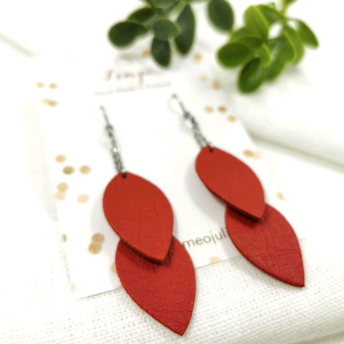 LEMPI earrings, Leaves (red, dainty 2-piece)