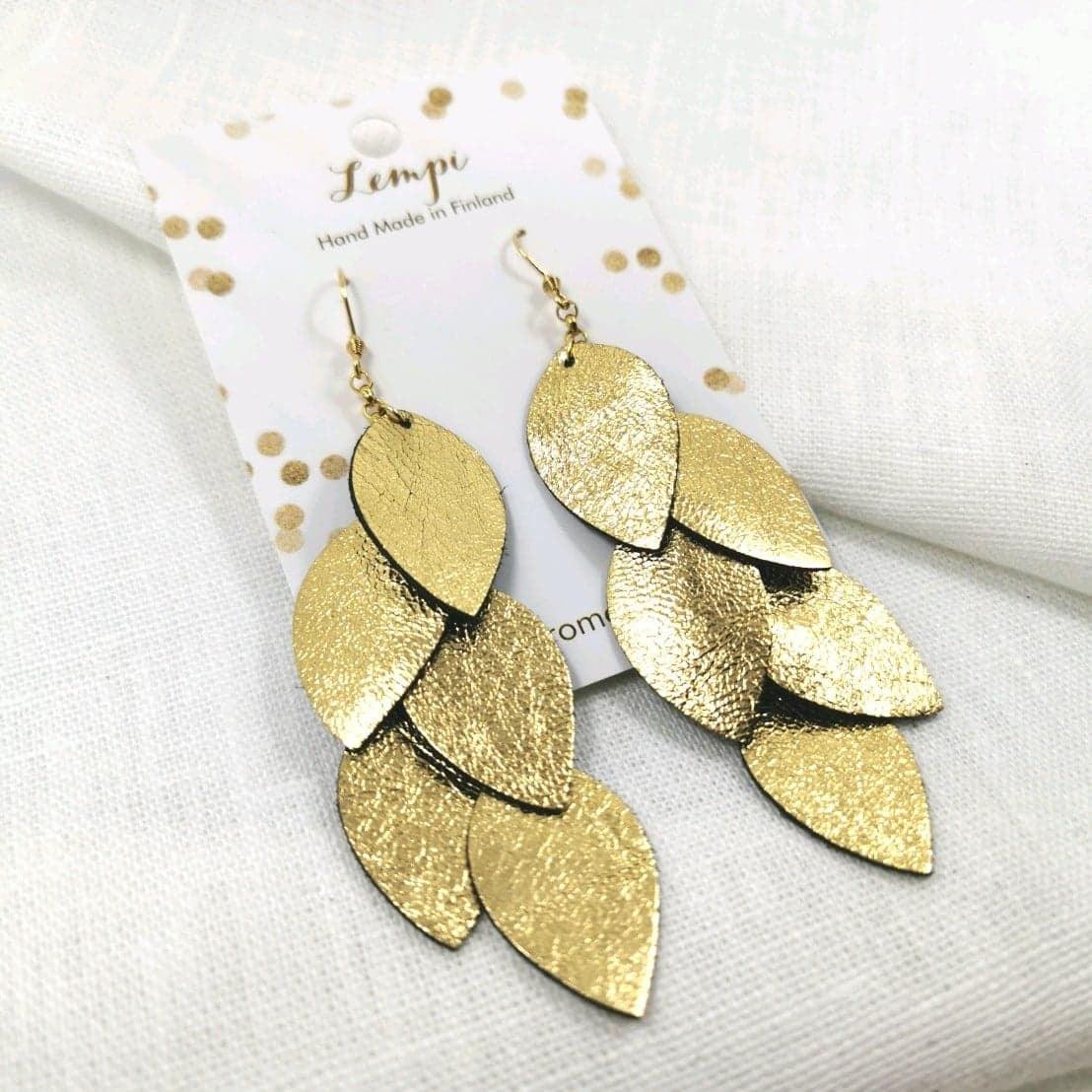 LEMPI earrings, Grain (gold, leather)