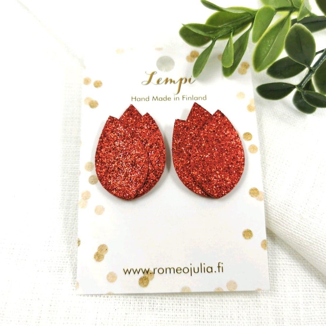 LEMPI earrings, Tulip (red glitter)