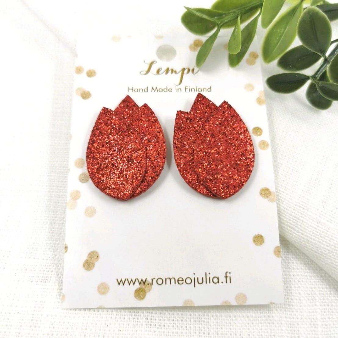 LEMPI earrings, Tulip (red glitter)