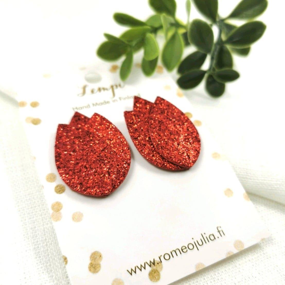 LEMPI earrings, Tulip (red glitter)