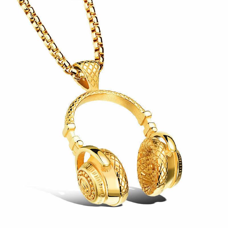 Surgical steel pendant, XL Streetstyle Headphone Necklace in Gold