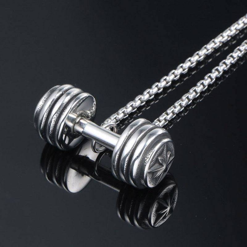 Surgical steel necklace, Compass Dumbbell