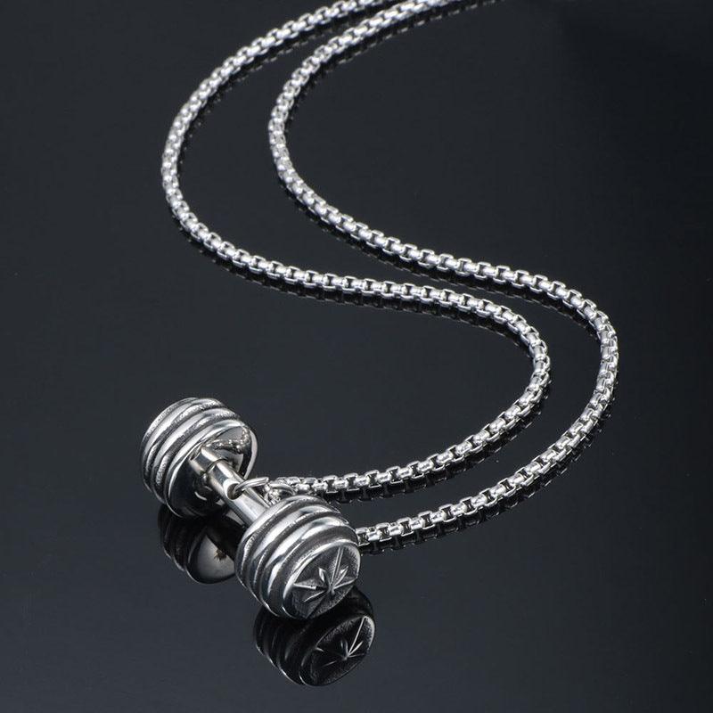 Surgical steel necklace, Compass Dumbbell