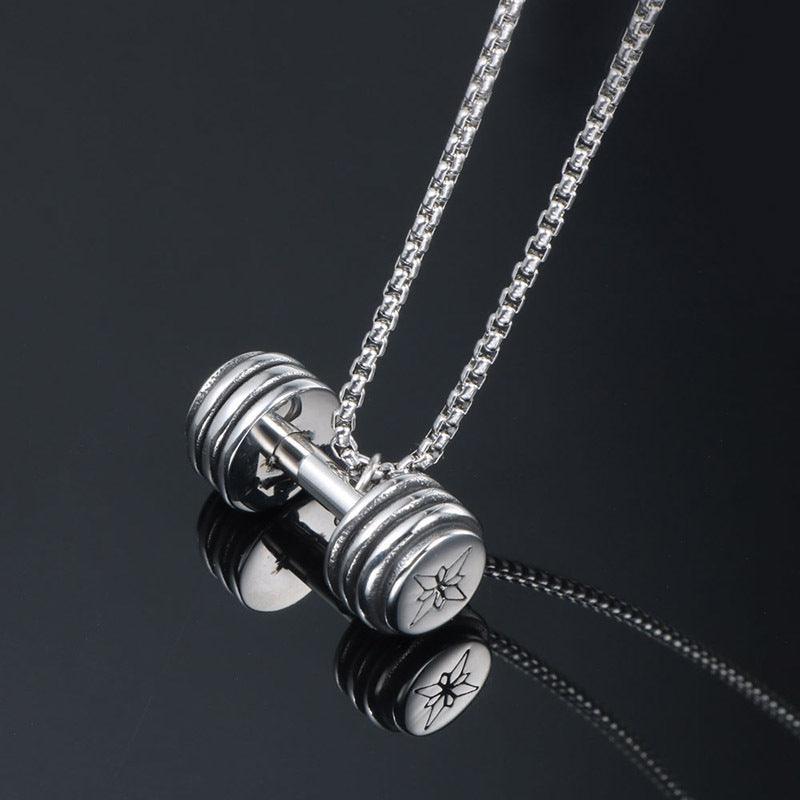 Surgical steel necklace, Compass Dumbbell