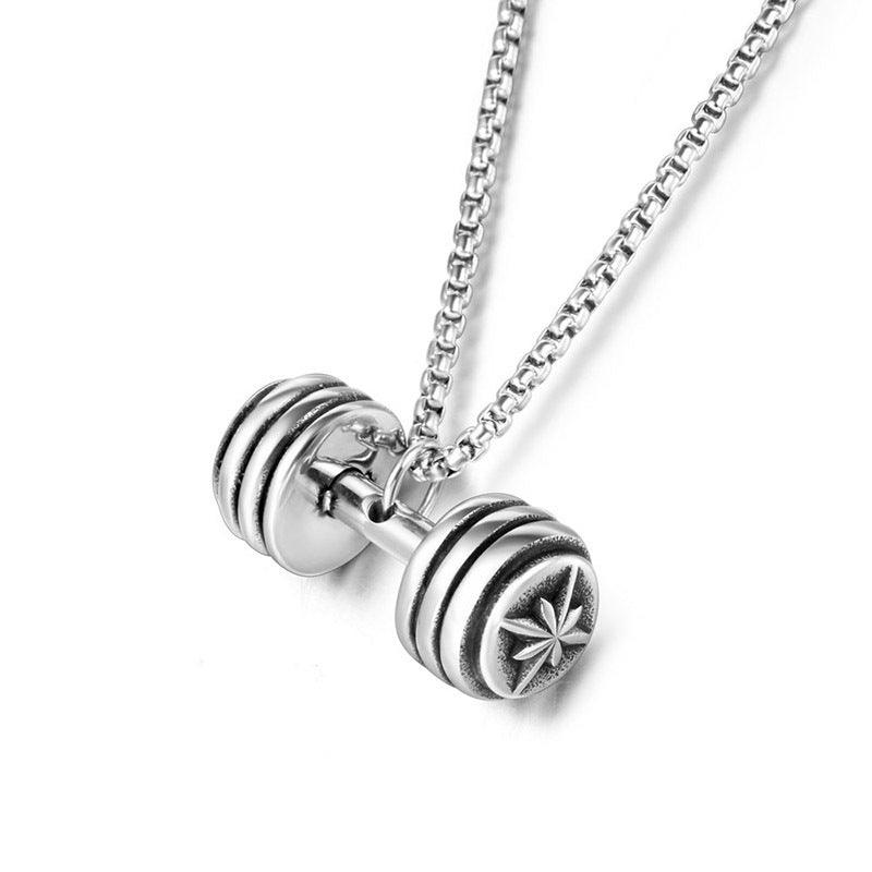 Surgical steel necklace, Compass Dumbbell