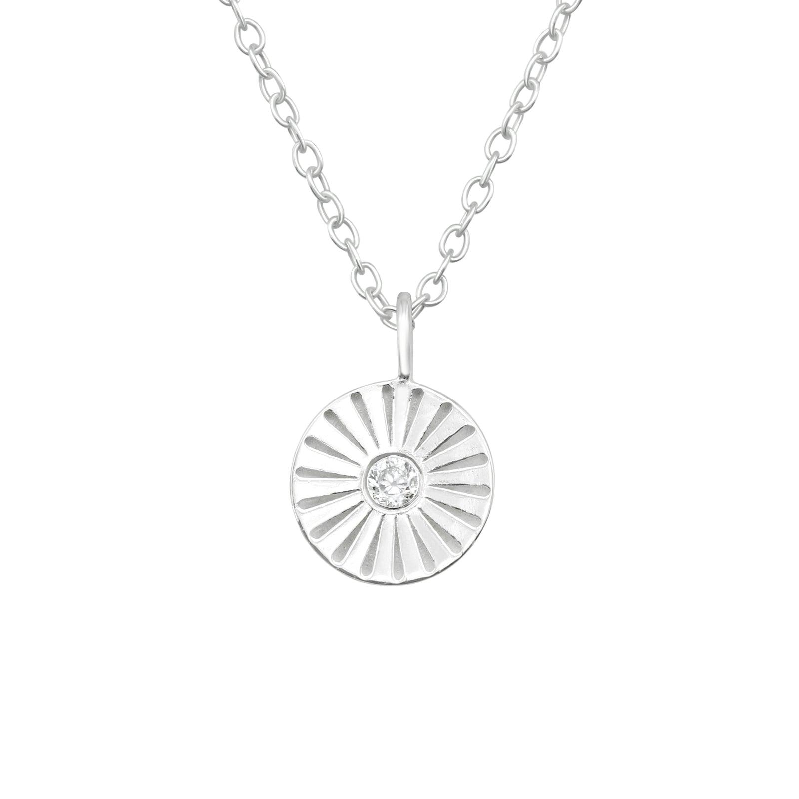 Hopeinen kaulakoru,  Modern Mini Flower Silver Necklace with CZ