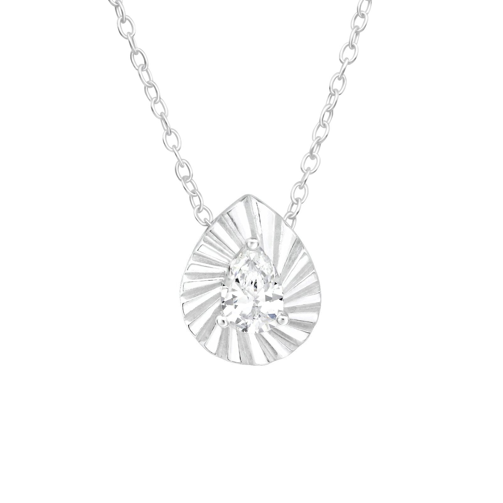 Hopeinen kaulakoru, Modern Tearpdrop Silver Necklace with CZ