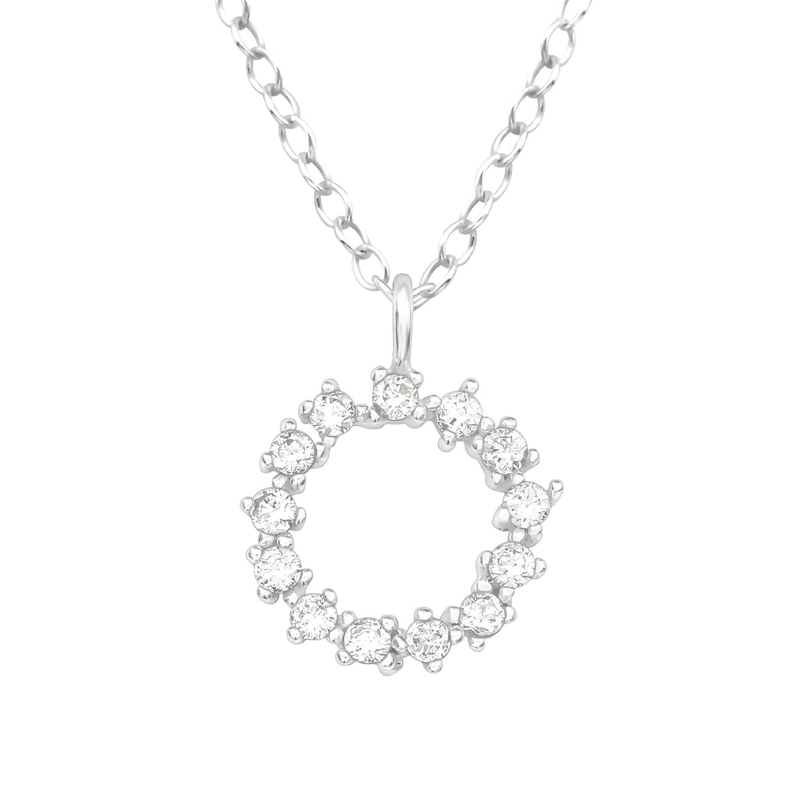 Hopeinen kaulakoru, High Quality Round Silver Necklace with CZ