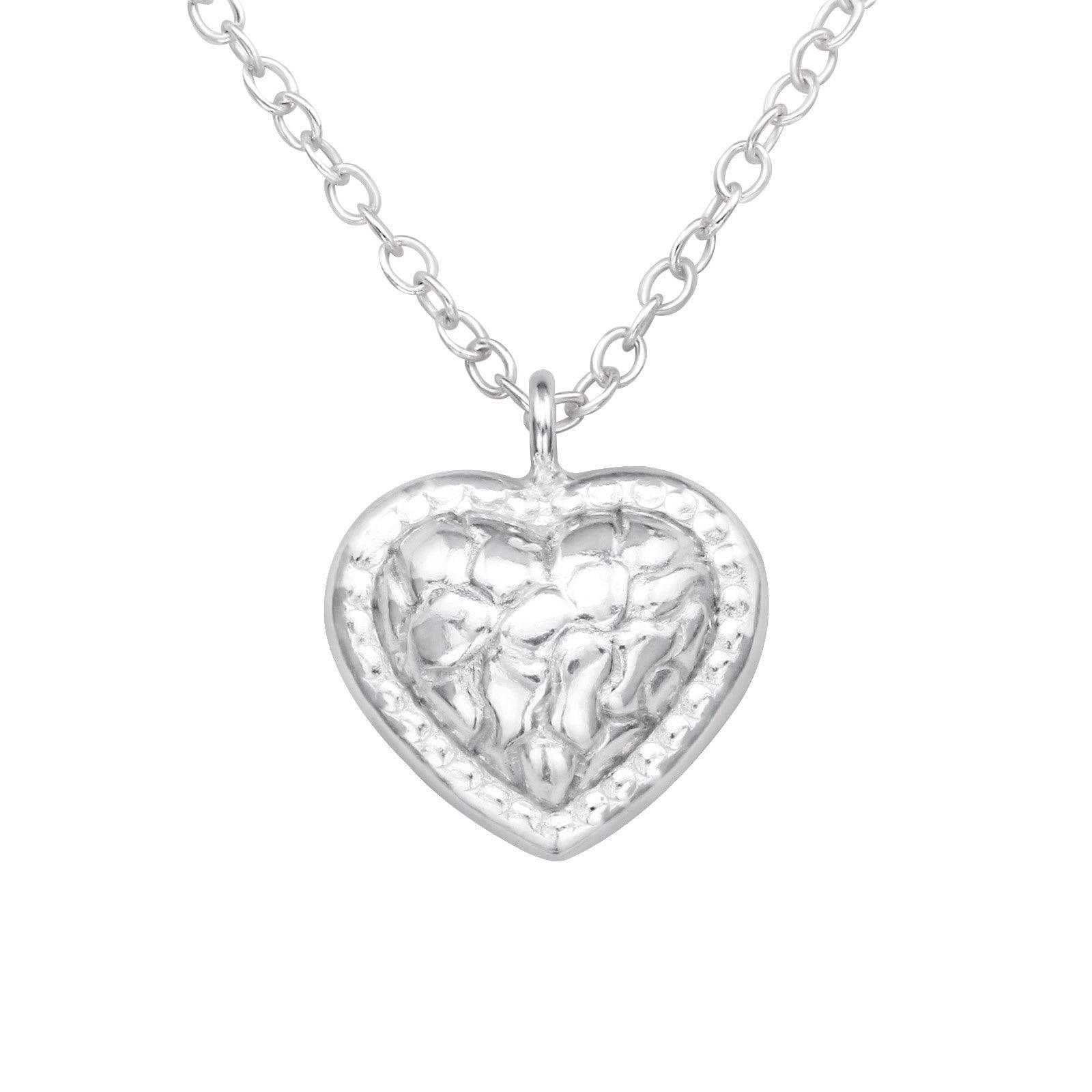 Silver necklace, Small Rustic Heart - forged silver heart