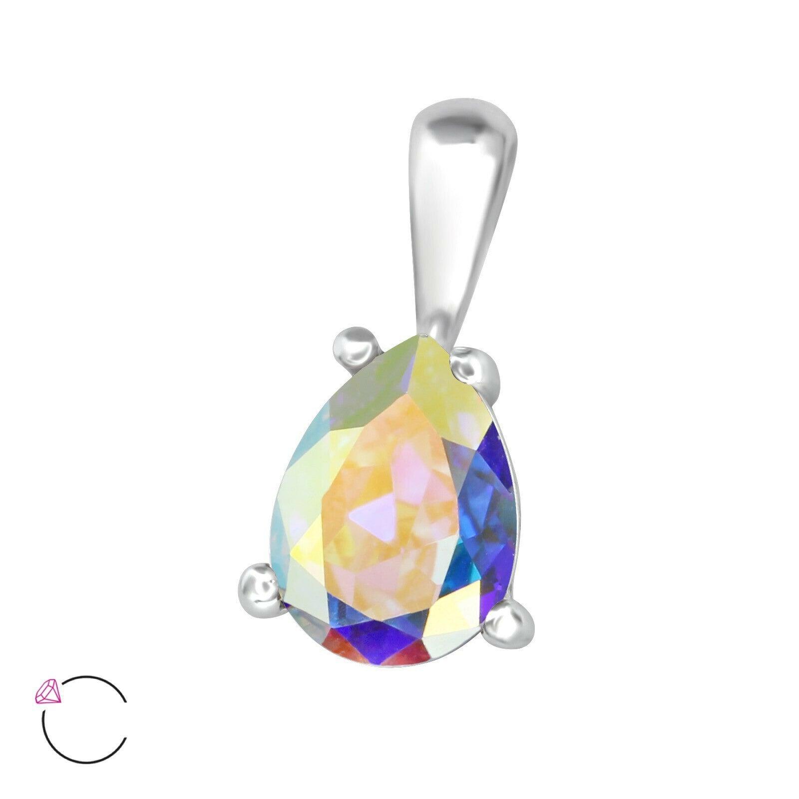 Silver pendant, LA CRYSTALE, Teardrop in AB Clear