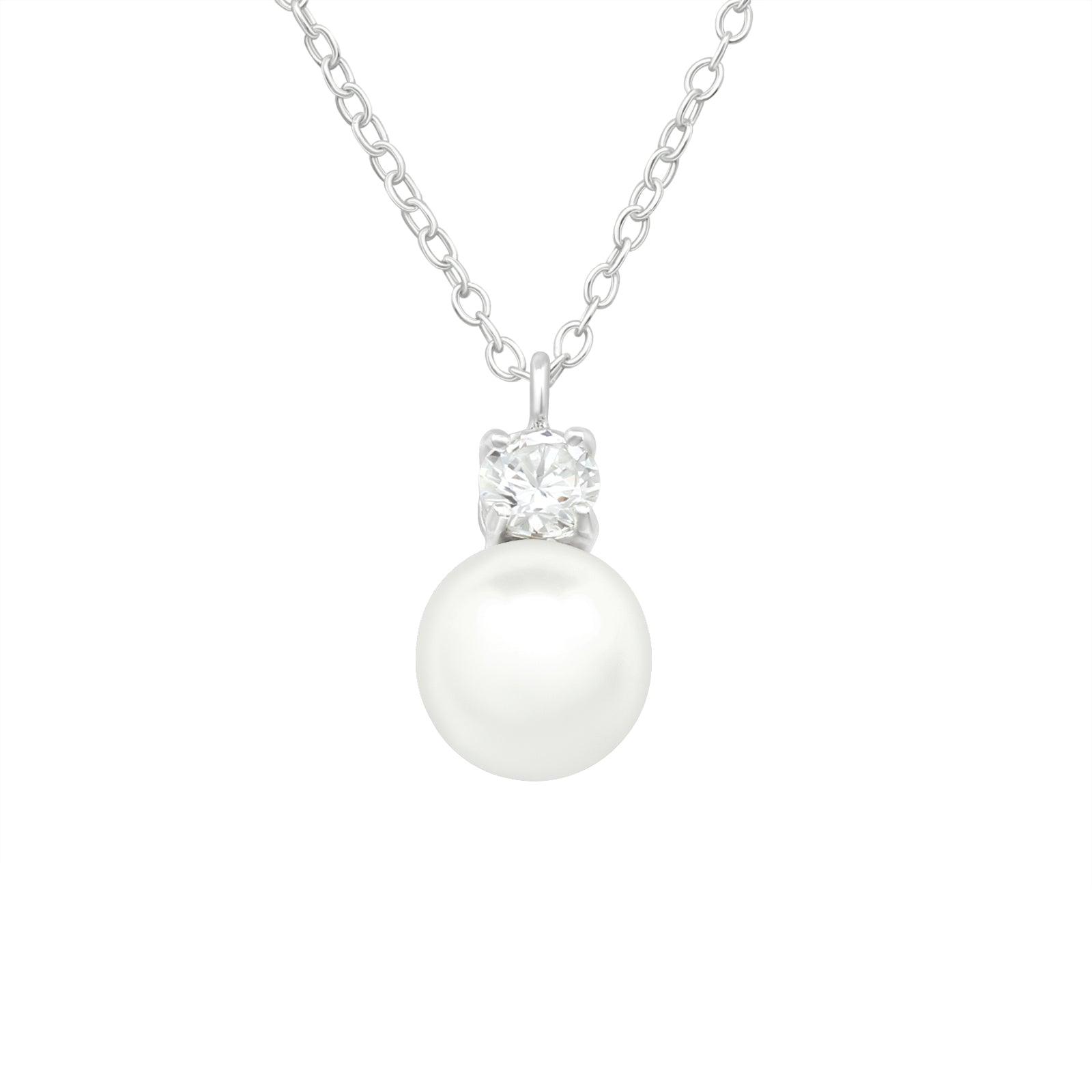 Hopeinen kaulakoru, Classic Pearl with CZ -klassinen helmi ja CZ