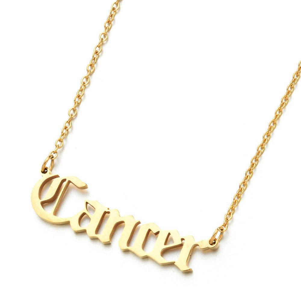 Surgical steel necklace, Horoscope text jewelry for zodiac signs