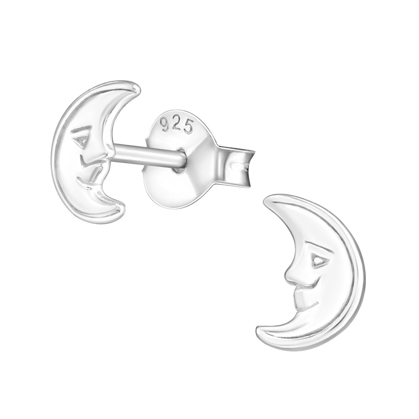 Silver earrings, Moon Earstuds - crescent moon earrings