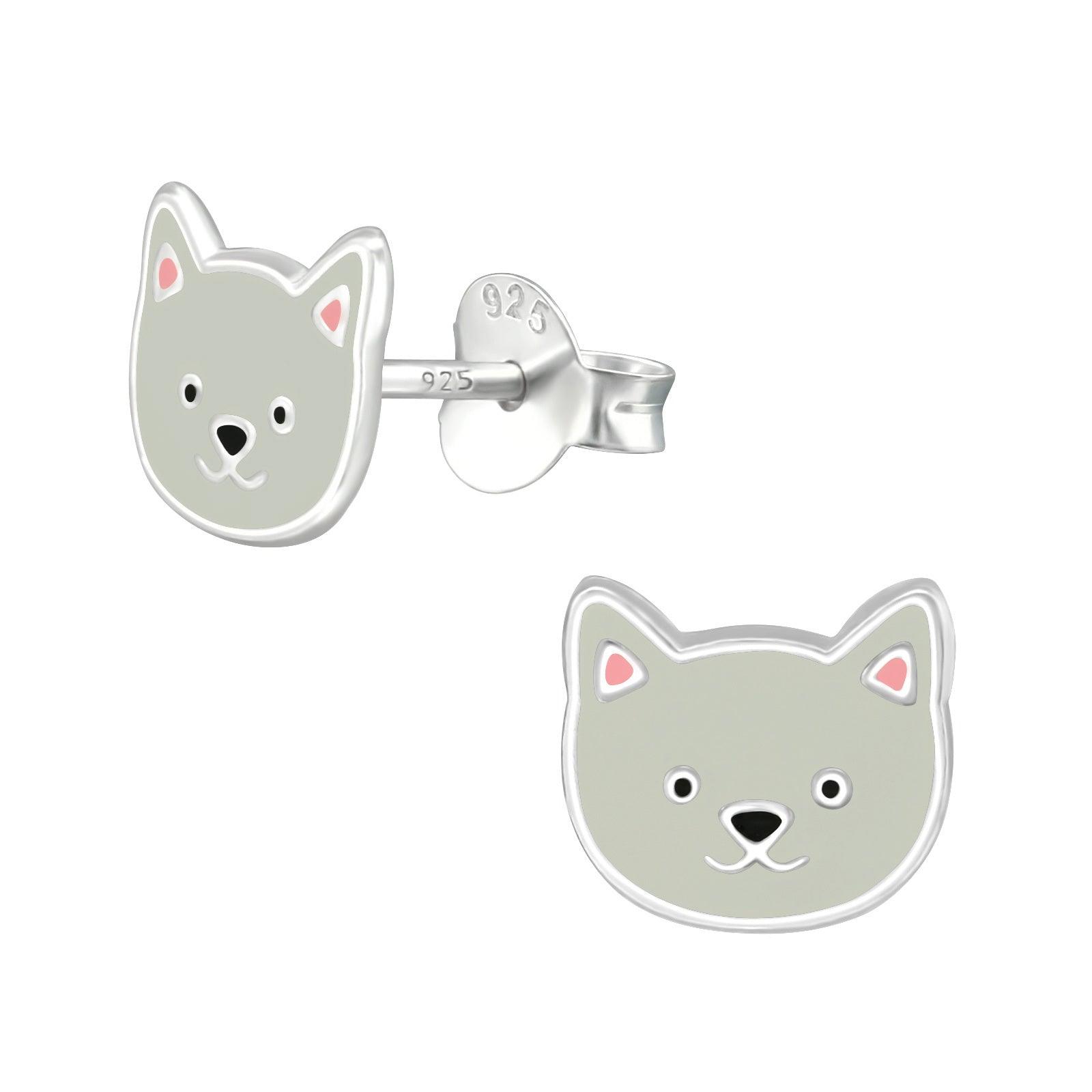 Silver earrings, Grey Kitten Earstuds