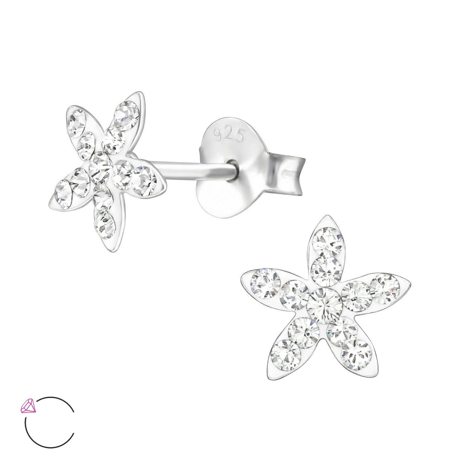 Children's silver earrings, LA CRYSTALE, Clear Flower