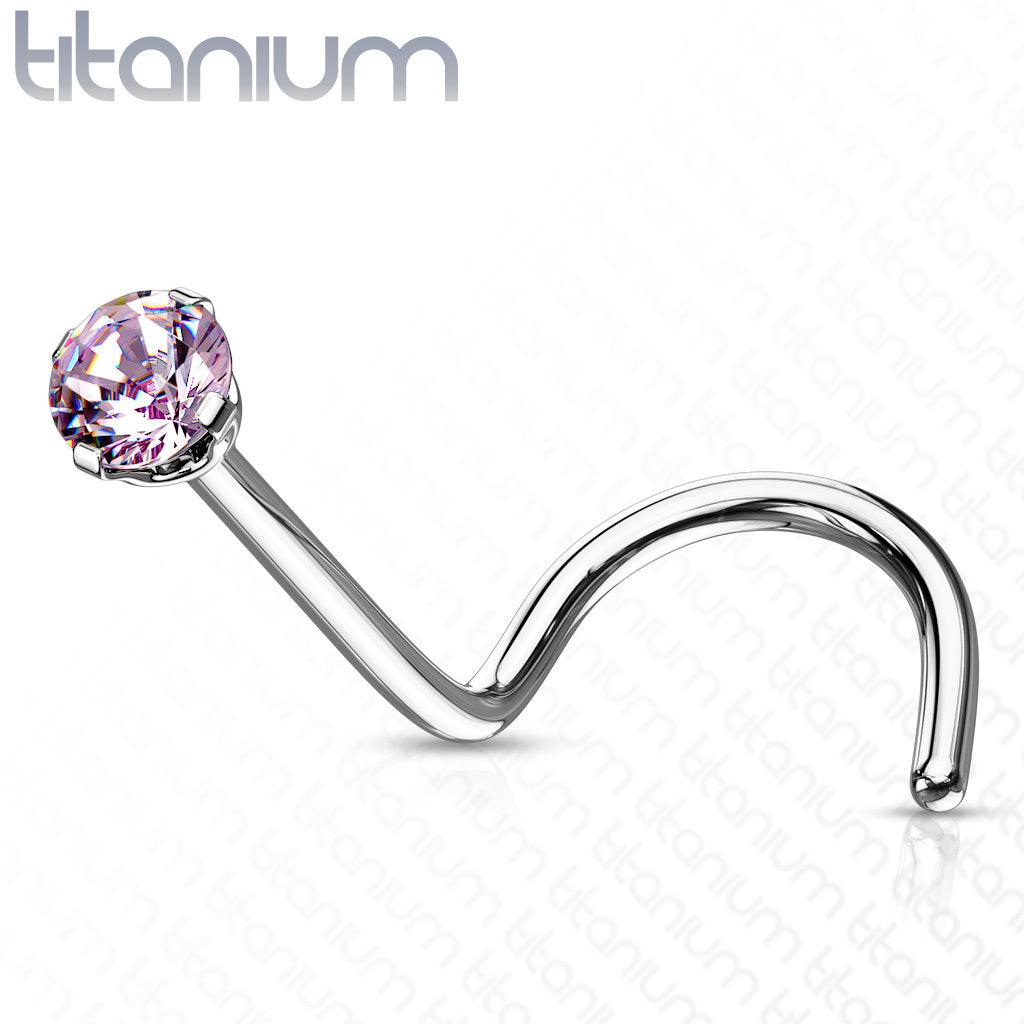 Nose stud, nose stud CZ Implant Grade Titanium Prong Set in Pink