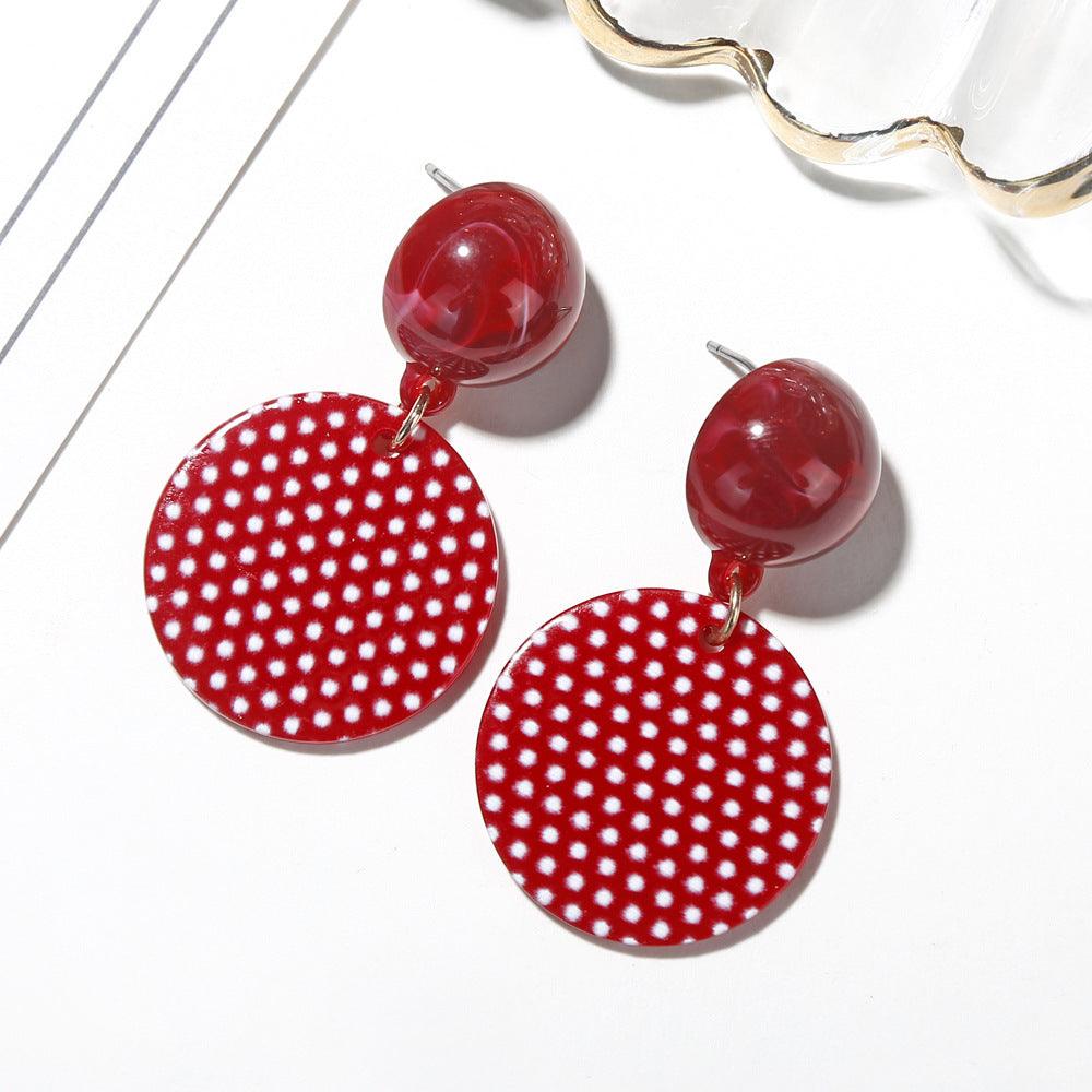 Earrings, Red Round Polkadot Earrings