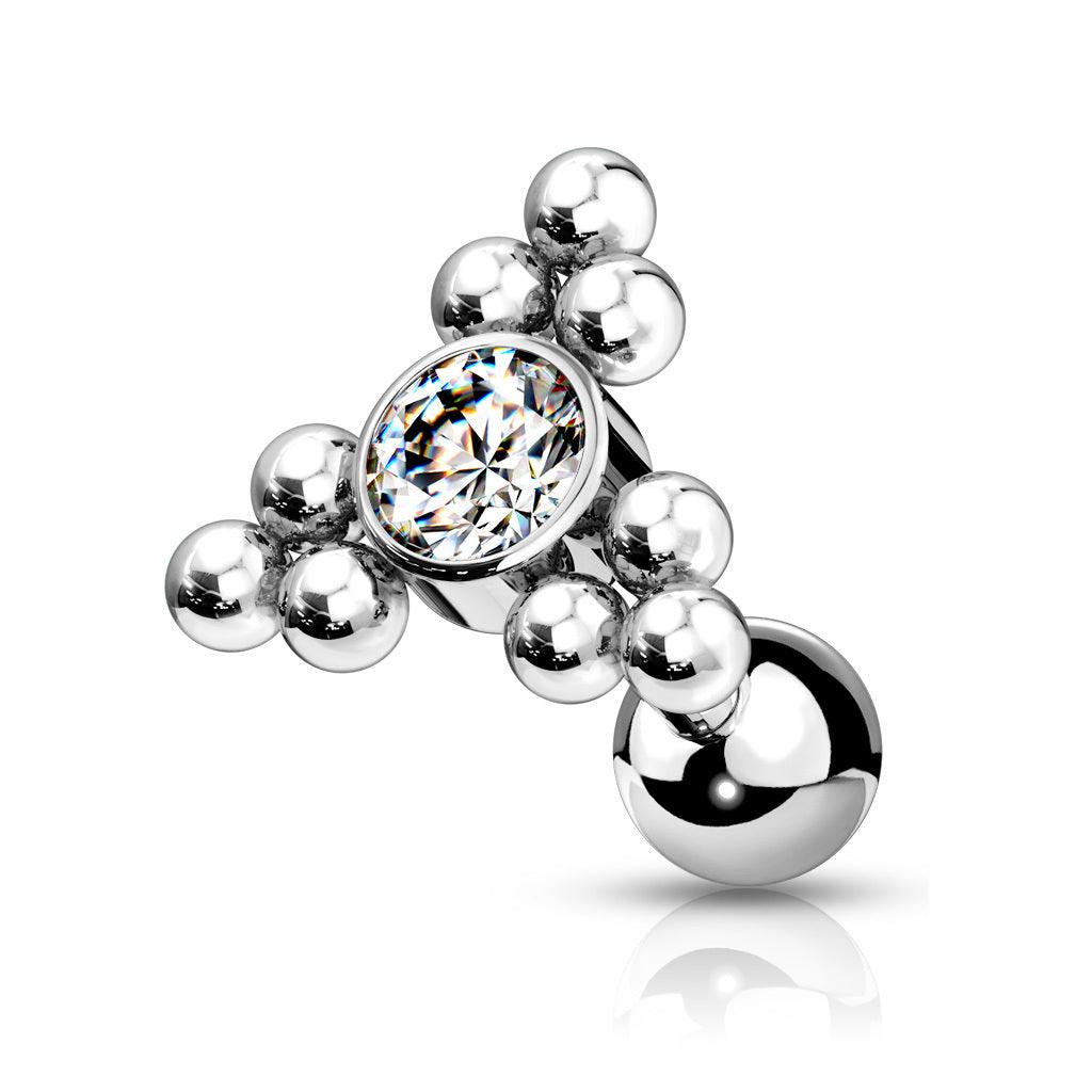 Rustokoru/traguskoru,  Ball Cluster Triangle Top with CZ in Clear