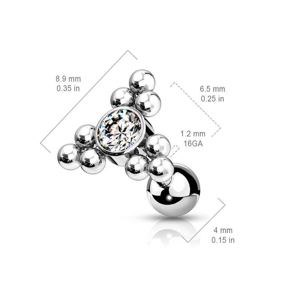 Cartilage jewelry/tragus jewelry, Ball Cluster Triangle Top with CZ in Clear