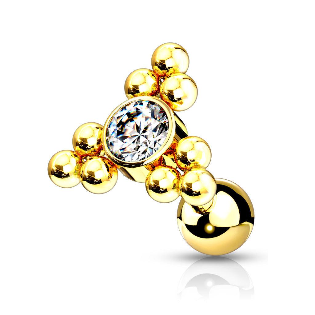 Rustokoru/traguskoru, Gold Ball Cluster Triangle Top with CZ in Clear