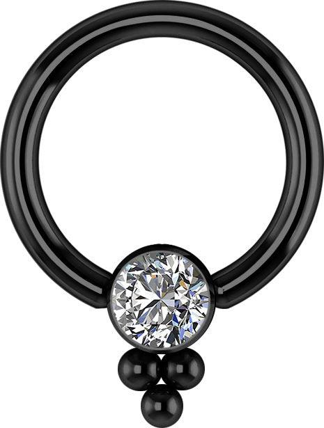 Piercing ring, Titanium Cluster with Crystals in Black