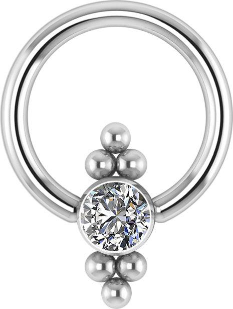 Piercing ring, Titanium Cluster Balls with 4mm Crystals