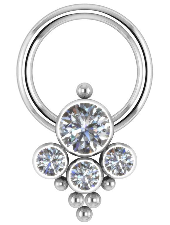 Piercing ring, Large Titanium Cluster Balls with Crystals