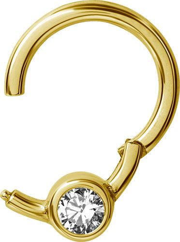 Lävistysrengas 1,2mm, Smiley Clicker 24K Gold PVD with crystals