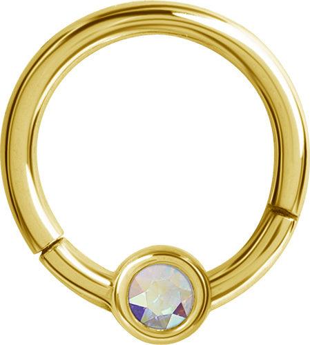 Piercing ring 1.2mm, Smiley Clicker 24K Gold PVD with Crystals AB