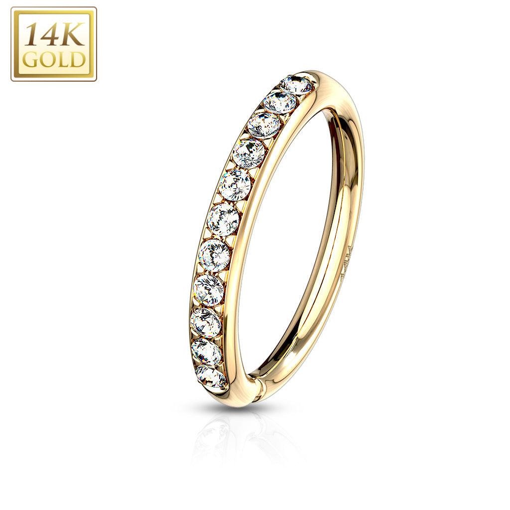 Piercing Ring, 14K Gold CZ Paved Bendable Ring