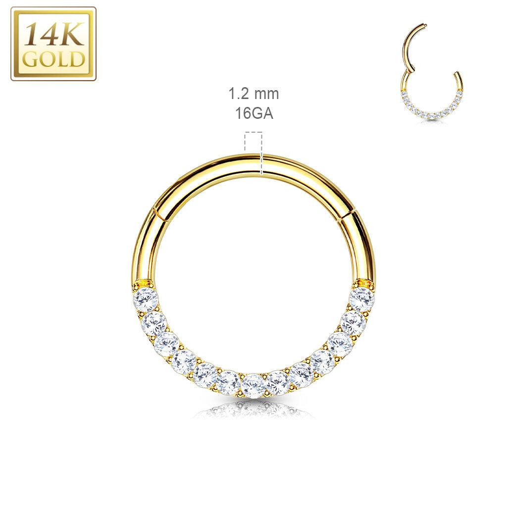 Piercing Ring Ø8mm, 14K Gold CZ Front Facing Hinged Ring