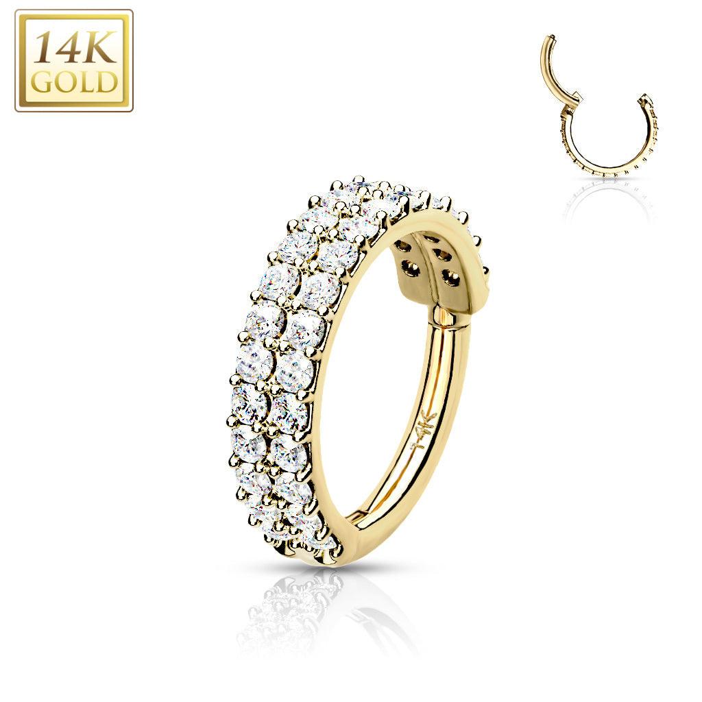 Piercing Ring Ø8mm, 14K Gold Double Line CZ Hinged Ring