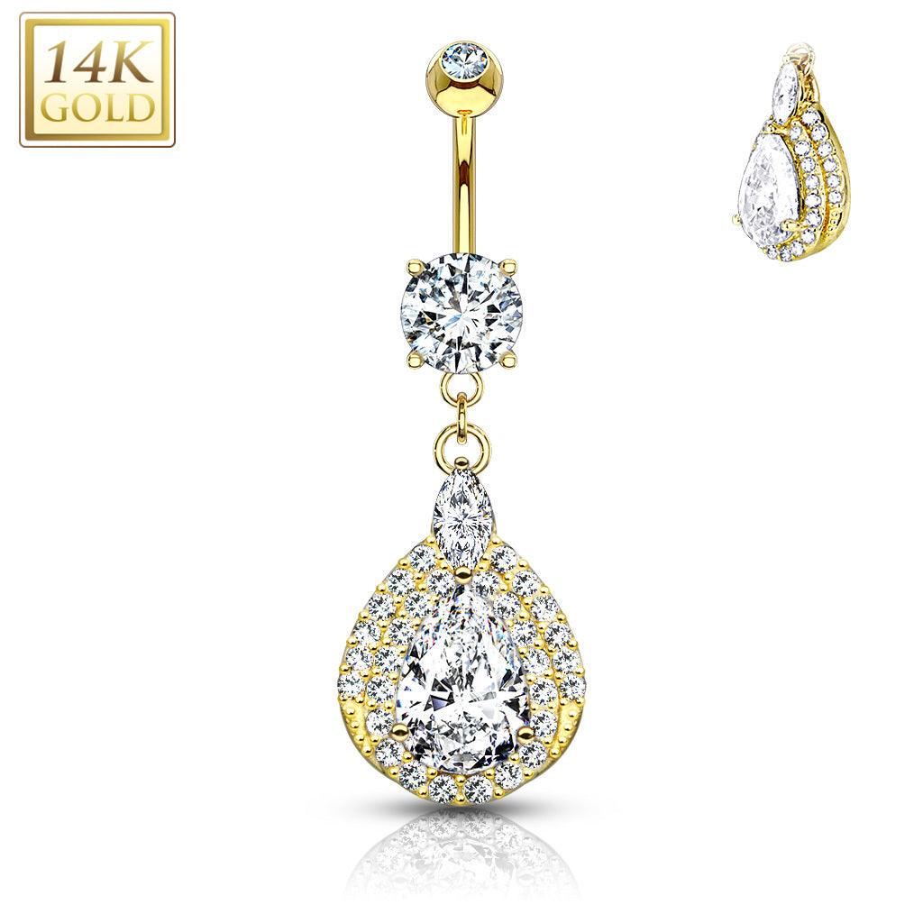 Napakoru, 14K Gold Three Tiered Teardrop Dangle CZ -kultainen napakoru